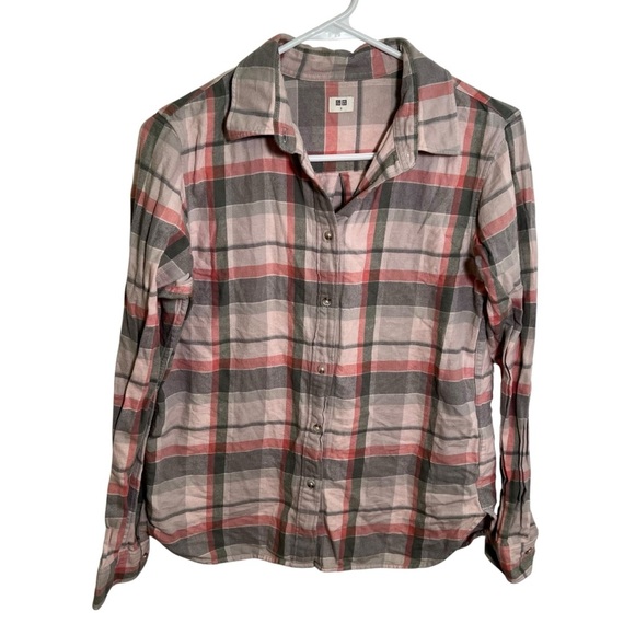 Uniqlo Flannel Button Down Shirt Green Pink Plaid S - Picture 1 of 8